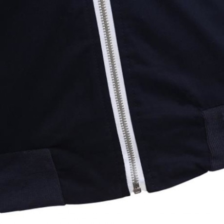 CASUAL PATCHWORK ZIPPER DESIGN STAND COLLAR COAT FOR MALE (DEEP BLUE)