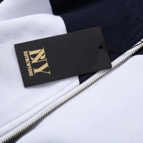 CASUAL PATCHWORK ZIPPER DESIGN STAND COLLAR COAT FOR MALE (DEEP BLUE)