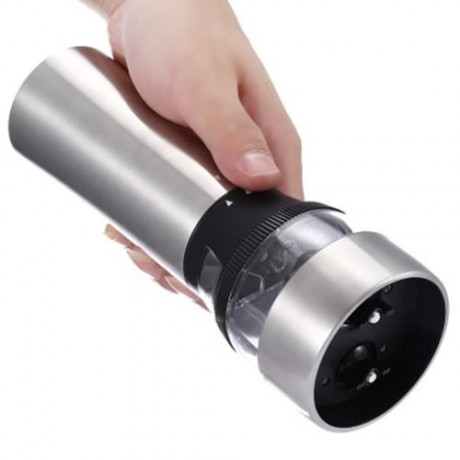 2 IN 1 ELECTRIC STAINLESS STEEL PEPPER SALT MILL GRINDER KITCHEN ACCESSORY (SILVER)