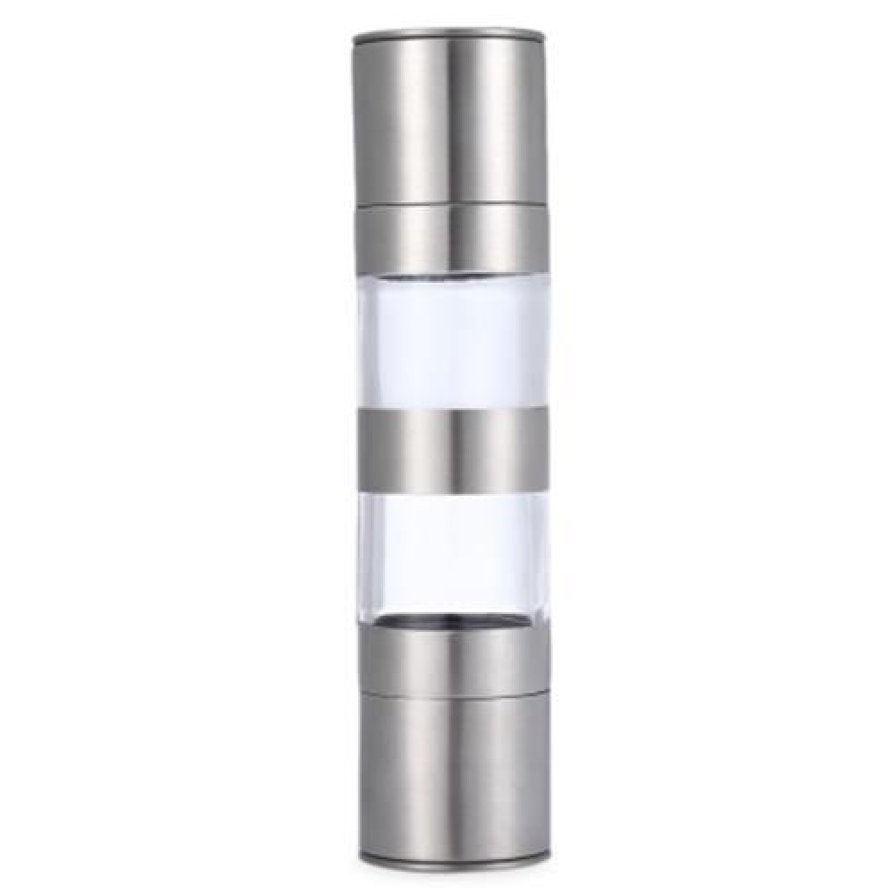 2 IN 1 MANUAL STAINLESS STEEL PEPPER SALT MILL GRINDER KITCHEN ACCESSORY (SILVER)