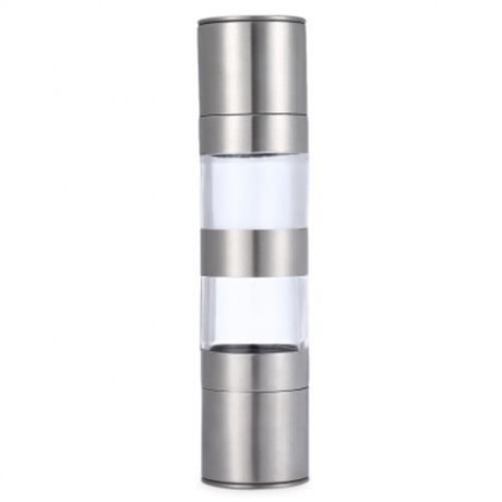 2 IN 1 MANUAL STAINLESS STEEL PEPPER SALT MILL GRINDER KITCHEN ACCESSORY (SILVER)