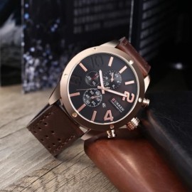 CURREN 8243 MALE QUARTZ WATCH DATE DISPLAY 3ATM DECORATIVE SUB-DIAL LEATHER BAND WRISTWATC
