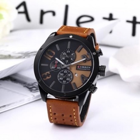 CURREN 8243 MALE QUARTZ WATCH DATE DISPLAY 3ATM DECORATIVE SUB-DIAL LEATHER BAND WRISTWATC