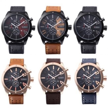 CURREN 8243 MALE QUARTZ WATCH DATE DISPLAY 3ATM DECORATIVE SUB-DIAL LEATHER BAND WRISTWATC