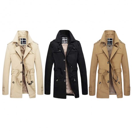 JOOBOX CASUAL TURN DOWN COLLAR BELT DESIGN MALE COAT