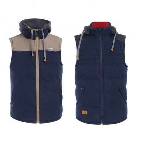 JOOBOX STYLISH COLOR BLOCK DESIGN ZIPPER DETACHABLE HAT MALE SLEEVELESS VEST