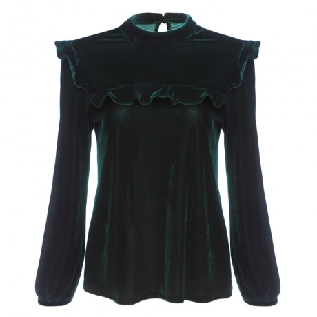 TRENDY LONG SLEEVE STAND COLLAR RUFFLES WOMEN BLOUSE