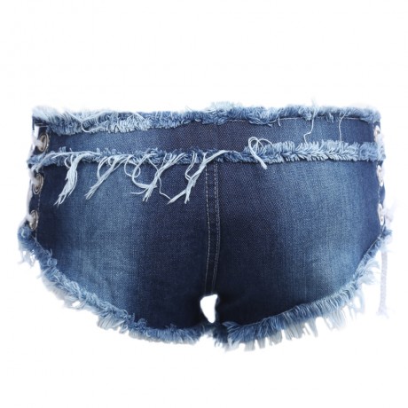 SEXY LOW WAIST LACE-UP FRAYED DENIM WOMEN SHORT JEANS