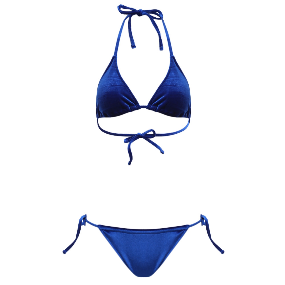 HALTER TIE STRING TRIANGLE VELVET SWIMSUIT WOMEN BIKINI