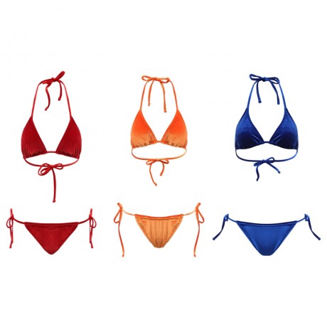 HALTER TIE STRING TRIANGLE VELVET SWIMSUIT WOMEN BIKINI