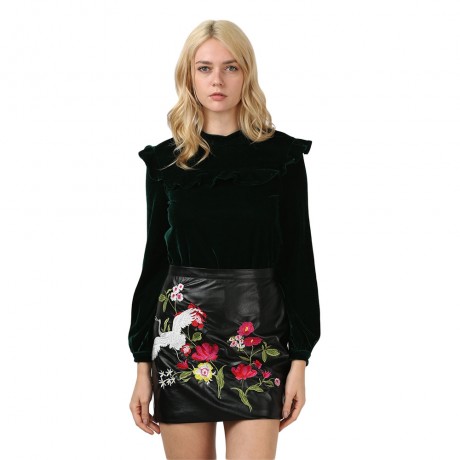 TRENDY LONG SLEEVE STAND COLLAR RUFFLES WOMEN BLOUSE
