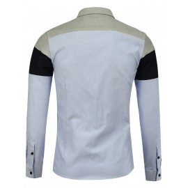 COLOR BLOCK LONG SLEEVE POCKET SHIRT
