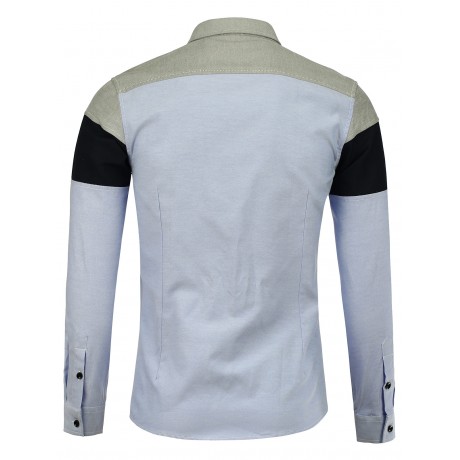 COLOR BLOCK LONG SLEEVE POCKET SHIRT