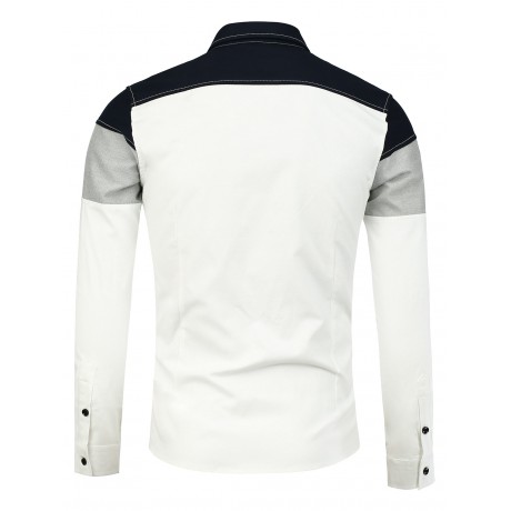 COLOR BLOCK LONG SLEEVE POCKET SHIRT