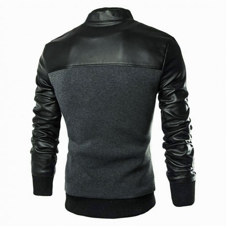STYLISH PATCHWORK DESIGN SLIM FIT STAND COLLAR JACKET FOR MALE