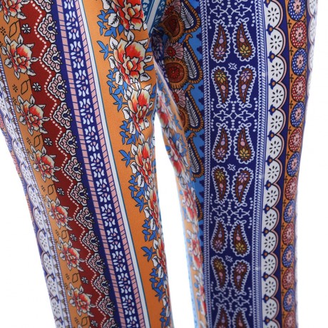 VINTAGE MID WAIST ROSE PRINT SKINNY BELL-BOTTOM WOMEN PANTS