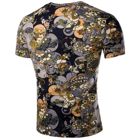 V NECK FLOWER PRINT SHORT SLEEVES T-SHIRT FOR MEN