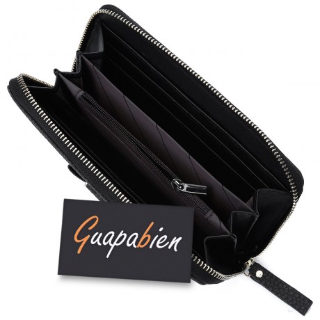 GUAPABIEN BOWKNOT EMBELLISHMENT LICHEE PATTERN HORIZONTAL ZIPPER WALLET FOR LADY