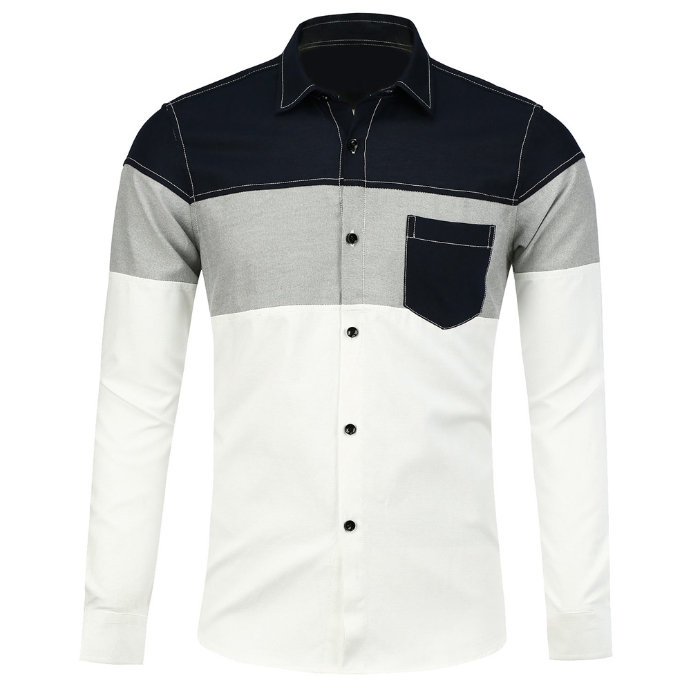 COLOR BLOCK LONG SLEEVE POCKET SHIRT