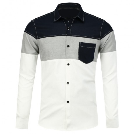COLOR BLOCK LONG SLEEVE POCKET SHIRT