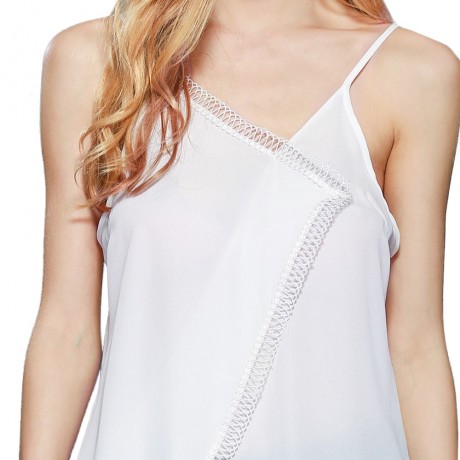 SEXY SPAGHETTI STRAP PURE COLOR CHIFFON ASYMMETRICAL WRAP TOP