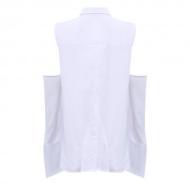 TRENDY LONG SLEEVE COLD SHOULDER SLIT BUTTON WOMEN SHIRT