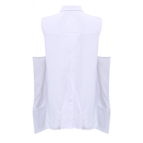 TRENDY LONG SLEEVE COLD SHOULDER SLIT BUTTON WOMEN SHIRT