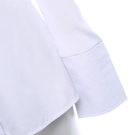 TRENDY LONG SLEEVE COLD SHOULDER SLIT BUTTON WOMEN SHIRT