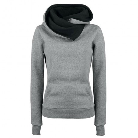 CASUAL STYLE HOODED LONG SLEEVE PURE COLOR POCKET DESIGN HOODIE FOR LADIES