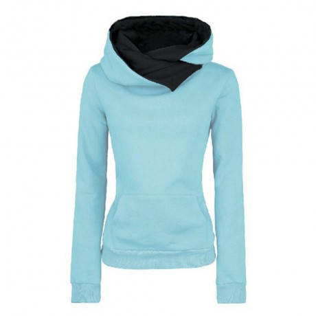 CASUAL STYLE HOODED LONG SLEEVE PURE COLOR POCKET DESIGN HOODIE FOR LADIES