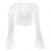 SEXY DEEP V NECK BELL SLEEVES ELASTIC WAIST SLIM WOMEN'S CHIFFON SHIRT