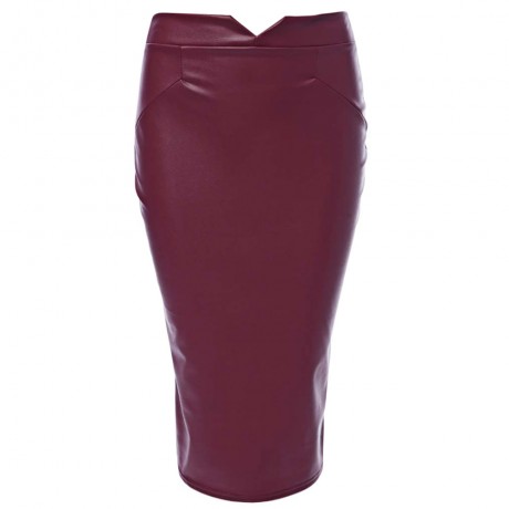 TRENDY MID WAIST PURE COLOR FAUX LEATHER SKINNY MIDI SKIRT FOR LADIES