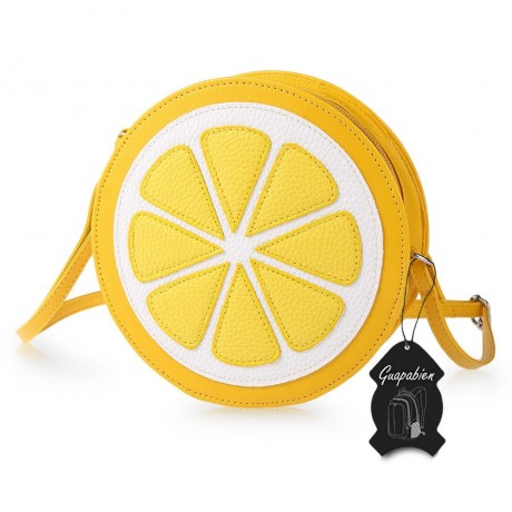 GUAPABIEN ROUND LEMON PATTERN ZIPPER CROSSBODY SHOULDER DUAL PURPOSE MINI BAGS FOR LADIES