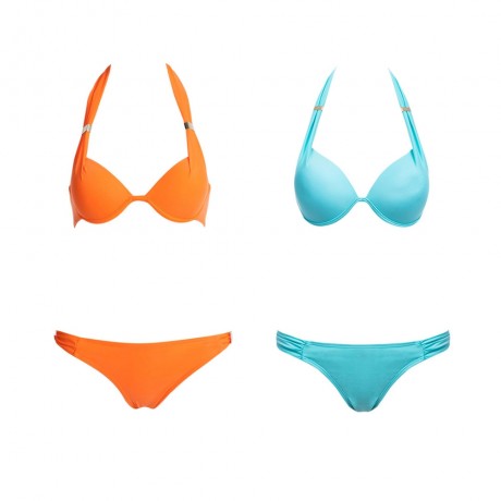 SEXY HALTER PUSH UP PURE COLOR BRA   LOW WAIST BRIEFS TWO PIECE BIKINI SET FOR WOMEN