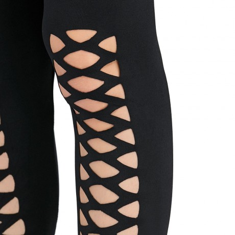 CASUAL HIGH ELASTIC HOLLOW CROSS DESIGN SPORTS PANTS FOR LADIES
