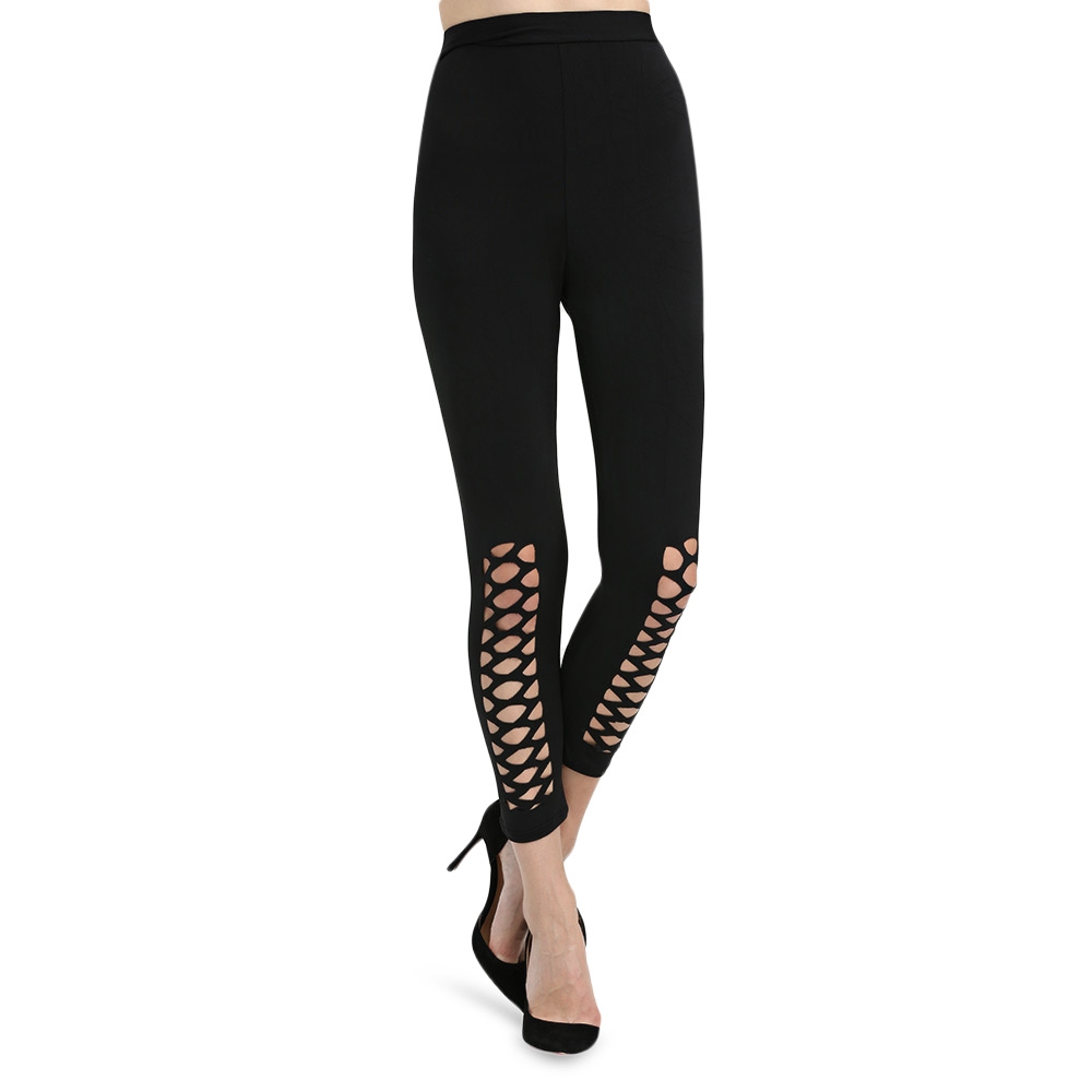 CASUAL HIGH ELASTIC HOLLOW CROSS DESIGN SPORTS PANTS FOR LADIES