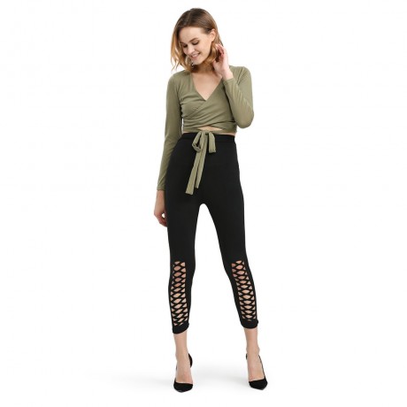 CASUAL HIGH ELASTIC HOLLOW CROSS DESIGN SPORTS PANTS FOR LADIES