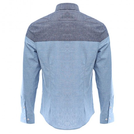 SLIM PATCHWORK BUTTON DESIGN MALE LONG SLEEVE CASUAL SHIRT