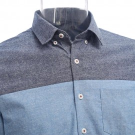 SLIM PATCHWORK BUTTON DESIGN MALE LONG SLEEVE CASUAL SHIRT