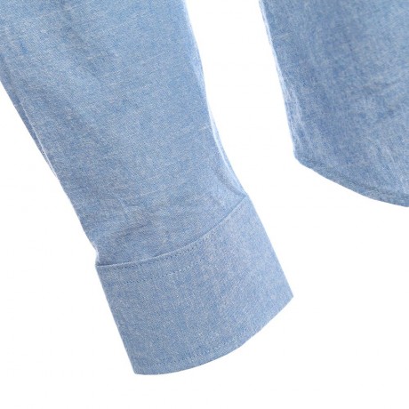 SLIM PATCHWORK BUTTON DESIGN MALE LONG SLEEVE CASUAL SHIRT