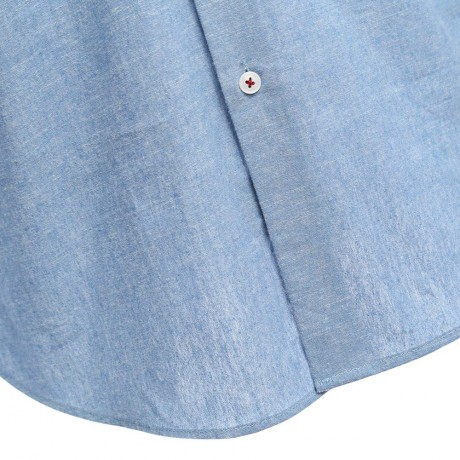 SLIM PATCHWORK BUTTON DESIGN MALE LONG SLEEVE CASUAL SHIRT