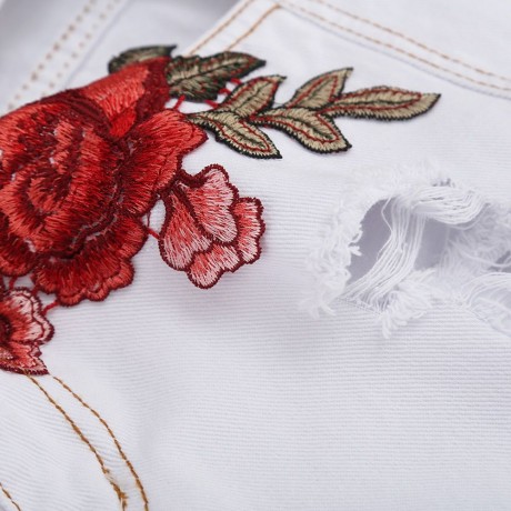 HIGH WAIST HOLLOW OUT EMBROIDERY RIPPED WOMEN SHORTS