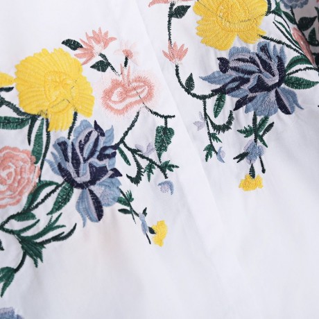TRENDY LANTERN SLEEVE STAND COLLAR EMBROIDERY WOMEN SHIRT