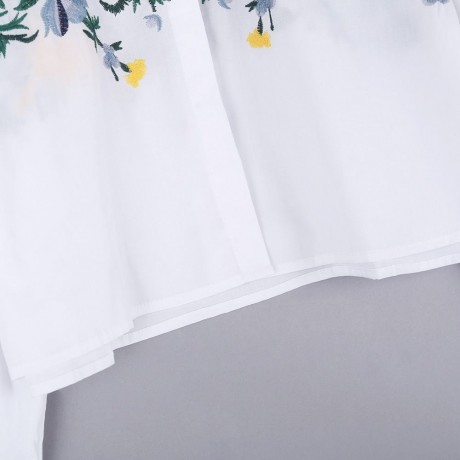 TRENDY LANTERN SLEEVE STAND COLLAR EMBROIDERY WOMEN SHIRT