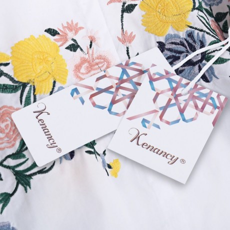 TRENDY LANTERN SLEEVE STAND COLLAR EMBROIDERY WOMEN SHIRT