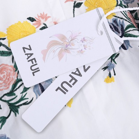 TRENDY LANTERN SLEEVE STAND COLLAR EMBROIDERY WOMEN SHIRT