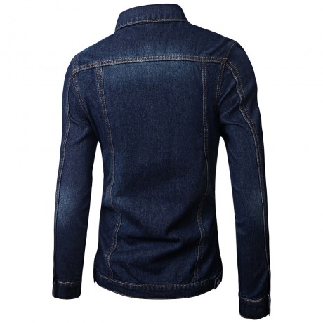 POCKETS EMBELLISHED TURN-DOWN COLLAR DENIM JECKET