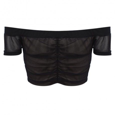 SEXY OFF THE SHOULDER TIE FRINGED RUCHED WOMEN CROP TOP
