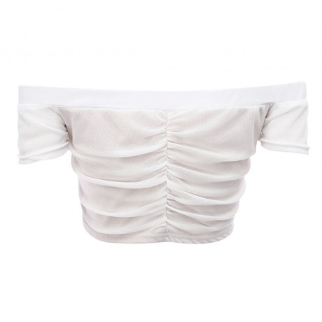 SEXY OFF THE SHOULDER TIE FRINGED RUCHED WOMEN CROP TOP