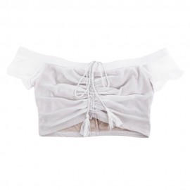 SEXY OFF THE SHOULDER TIE FRINGED RUCHED WOMEN CROP TOP